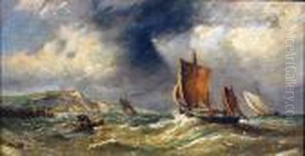 Off The South Coast With Storm Clouds Gathering Oil Painting by John Moore Of Ipswich