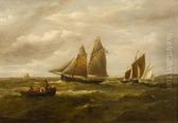 Shipping Off The Coast Oil Painting by John Moore Of Ipswich