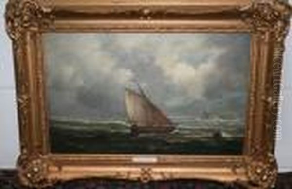 Fishing Boat In Squally Seat Entitled Stormy Oil Painting by John Moore Of Ipswich