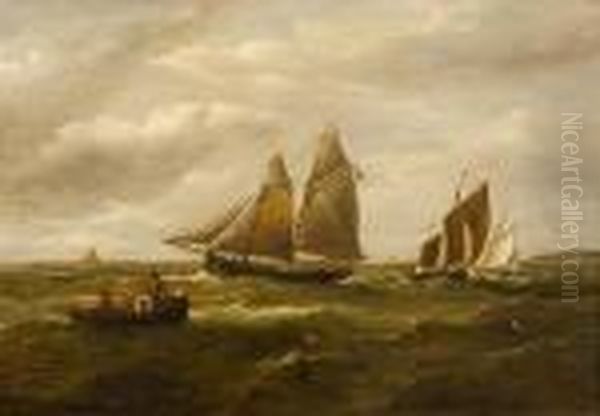 Shipping Off The Coast Oil Painting by John Moore Of Ipswich