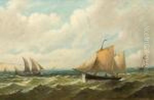 Shipping Off The Coast Oil Painting by John Moore Of Ipswich