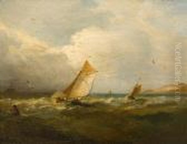 Shipping Off The Coast Oil Painting by John Moore Of Ipswich