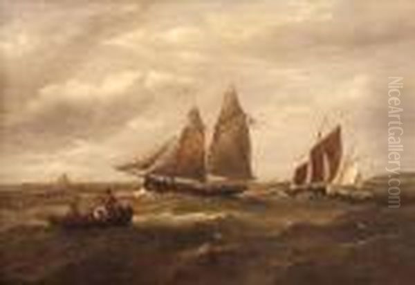 Fishing Boats Oil Painting by John Moore Of Ipswich