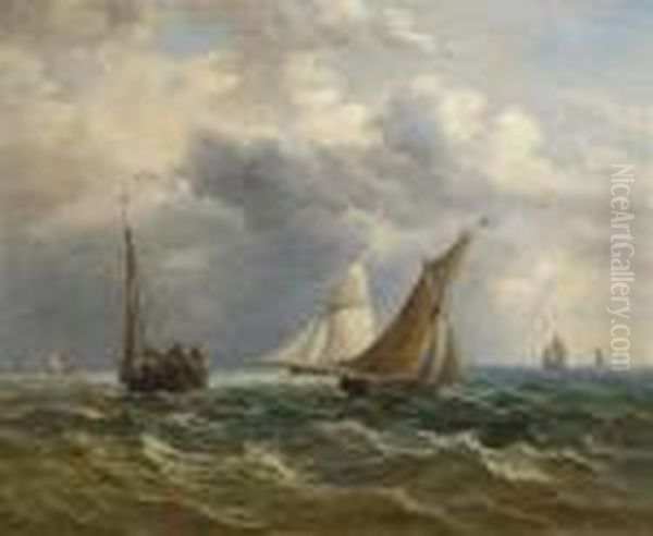 Fishing Boats Out At Sea Oil Painting by John Moore Of Ipswich