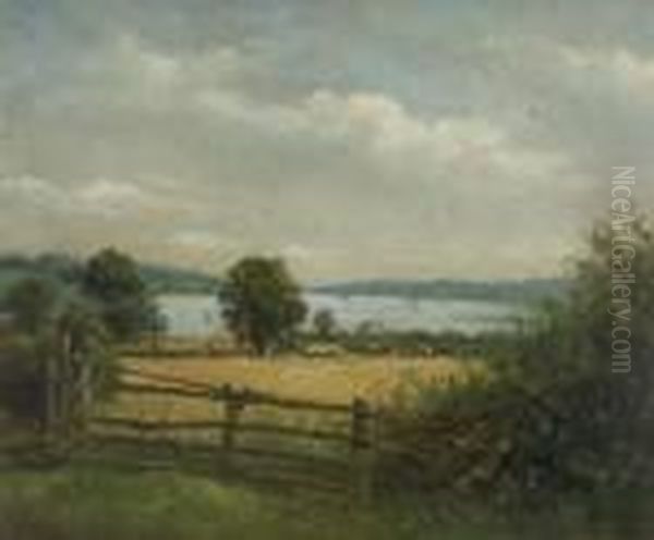 A View On The Orwell In Summer Oil Painting by John Moore Of Ipswich