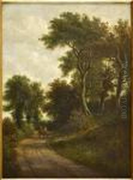 A Wooded Landscape With Pony And Trap by John Moore Of Ipswich