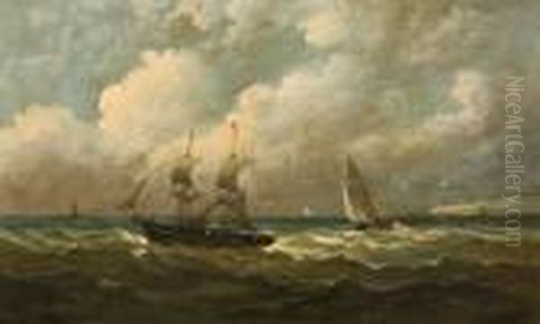 Shipping Off The Coast Oil Painting by John Moore Of Ipswich