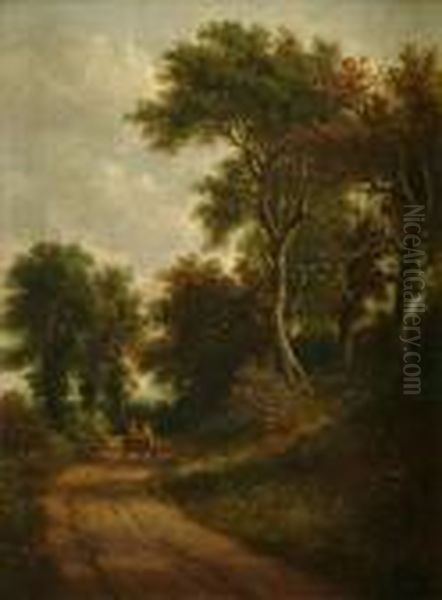 Womenreturning Home Horse And Cart On A Lane A Pair Oil Painting by John Moore Of Ipswich