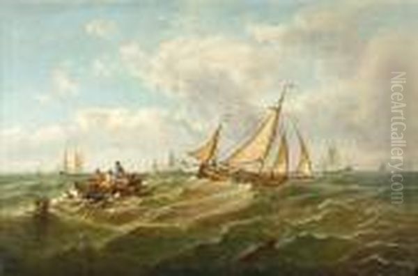 Fishing Vessels At Sea Oil Painting by John Moore Of Ipswich