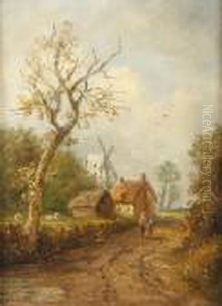 Country Lane With Windmill Oil Painting by John Moore Of Ipswich