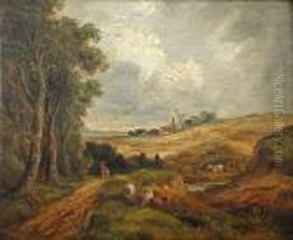 Harvest Scene With A Windmill Oil Painting by John Moore Of Ipswich