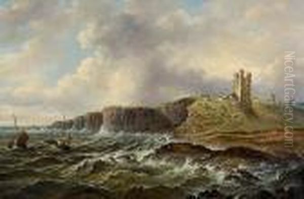 Rocky Coastal Scene Oil Painting by John Moore Of Ipswich