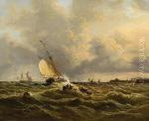 Shipping Off A Breakwater Oil Painting by John Moore Of Ipswich