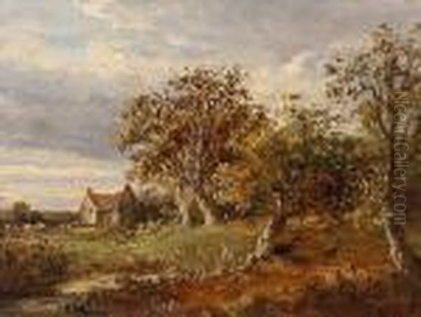 Landscape With Trees And A Cottage Oil Painting by John Moore Of Ipswich