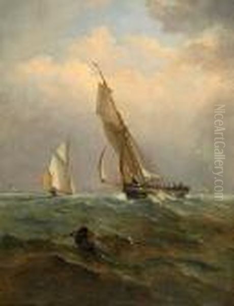 Boats In A Choppy Sea Oil Painting by John Moore Of Ipswich