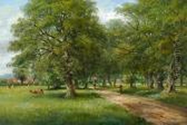 A Tree-lined Avenue Oil Painting by John Moore Of Ipswich