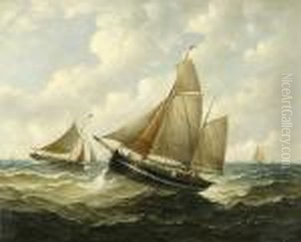 A Fishing Smack In Choppy Seas Oil Painting by John Moore Of Ipswich