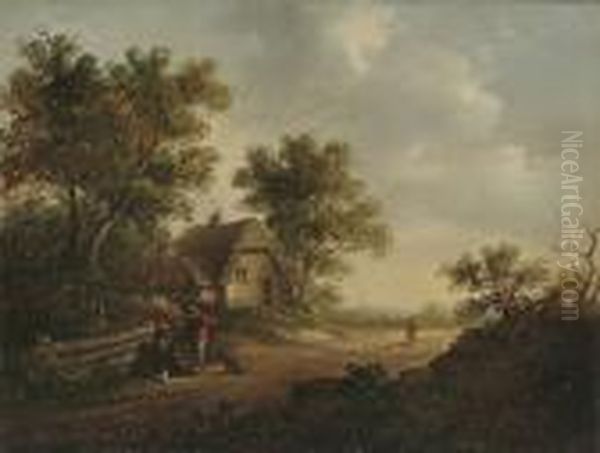 Figures On A Country Lane Oil Painting by John Moore Of Ipswich