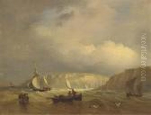 Shipping Off Dover; And Shipping Off Dover Castle Oil Painting by John Moore Of Ipswich