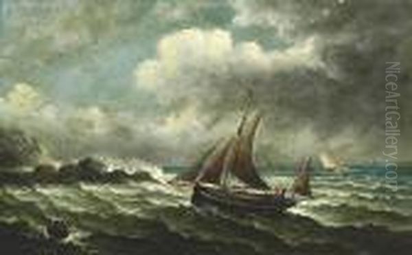 Fishing Vessels Off The Coast by John Moore Of Ipswich