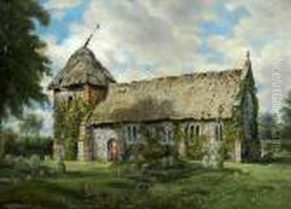 Little Thornham Church Oil Painting by John Moore Of Ipswich