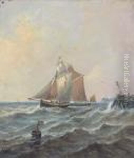 Fishing Schooners Coming Out Of Port Oil Painting by John Moore Of Ipswich