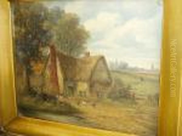 Thatched Cottage With Chickens Oil Painting by John Moore Of Ipswich