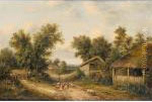 Farmyard Scene Oil Painting by John Moore Of Ipswich