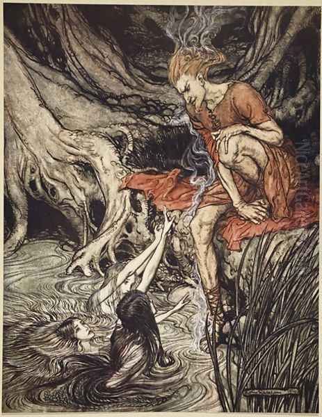 The Rhines pure gleaming children told me of their sorrow, illustration from The Rhinegold and the Valkyrie, 1910 Oil Painting by Arthur Rackham