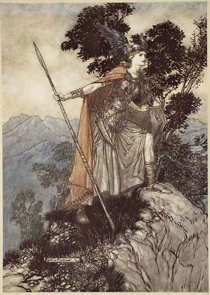 Brunnhilde, from The Rhinegold and the Valkyrie, 1910 Oil Painting by Arthur Rackham