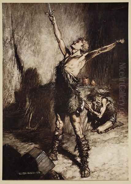 Nothung Nothung Conquering sword, frontispiece from Siegfried and the Twilight of the Gods, 1924 Oil Painting by Arthur Rackham