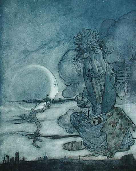 The Moon and her Mother, illustration from Aesops Fables, published by Heinemann, 1912 Oil Painting by Arthur Rackham