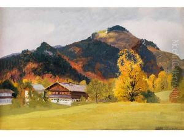 Oberbayerische Berglandschaft Im Herbst Oil Painting by Willy Moralt