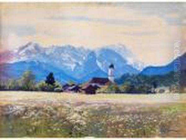 Farchant Bei Garmisch Mit Bluhenderwiese Oil Painting by Willy Moralt