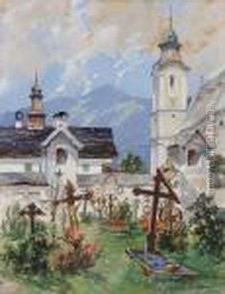 Kirchhof In Einem Gebirgsdorf Oil Painting by Willy Moralt