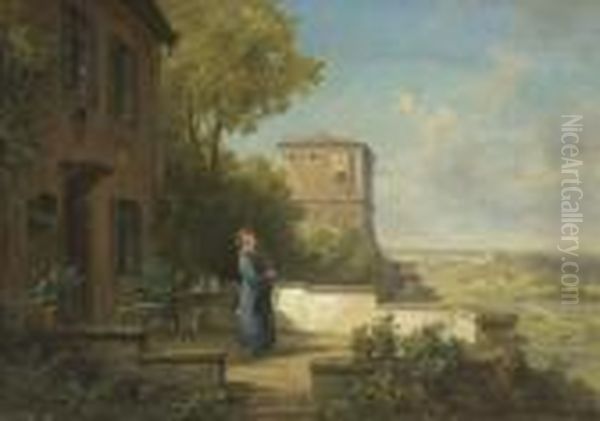 Pfeifenraucher Auf Der Terrasse Oil Painting by Willy Moralt