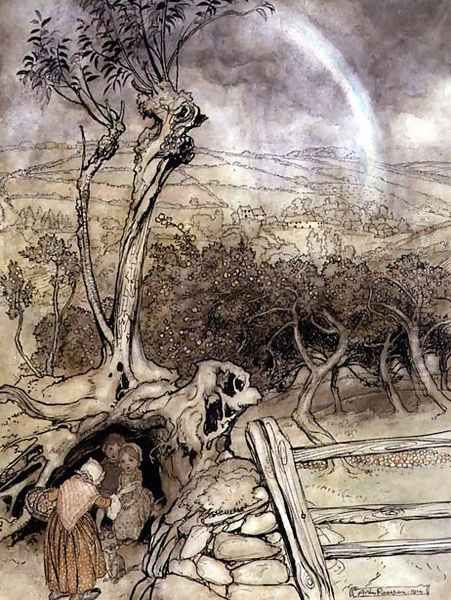 Exactly Where the Rainbow Ends, 1914 Oil Painting by Arthur Rackham