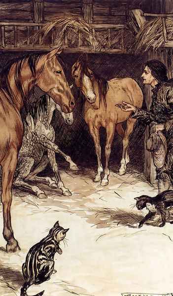 Gulliver Visiting With The Houyhnhnms Oil Painting by Arthur Rackham