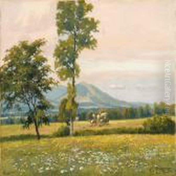 Summer Landscape With A Harvest Scene Oil Painting by Willy Moralt