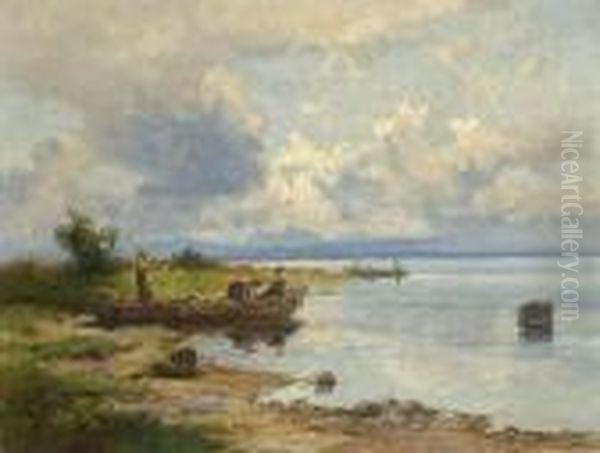 Chiemseefischer Am Ufer. Oil Painting by Willy Moralt