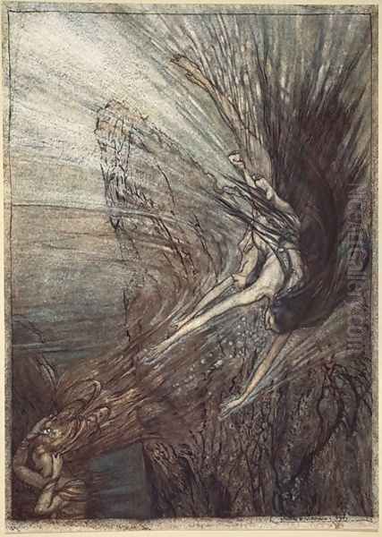 The frolic of the Rhinemaidens, illustration from The Rhinegold and the Valkyrie, 1910 Oil Painting by Arthur Rackham