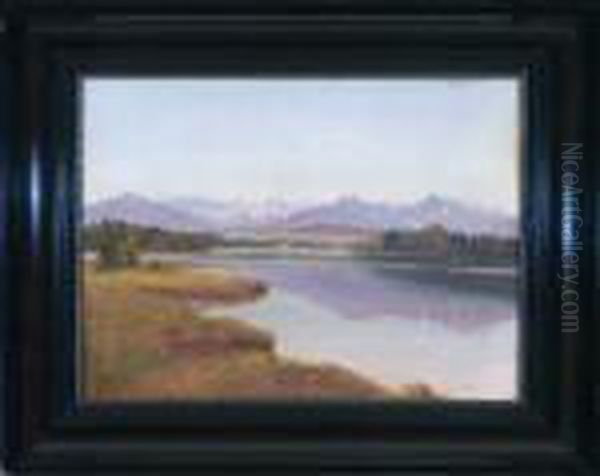 Blick Uber Die Osterseen Auf Das Karwendelgebirge Oil Painting by Willy Moralt