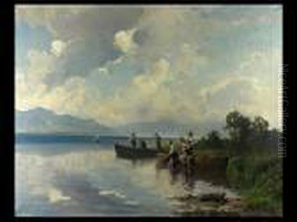 Fischer Am Chiemsee Oil Painting by Willy Moralt