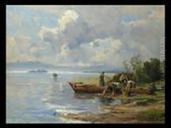 Fischer Am Chiemsee Oil Painting by Willy Moralt