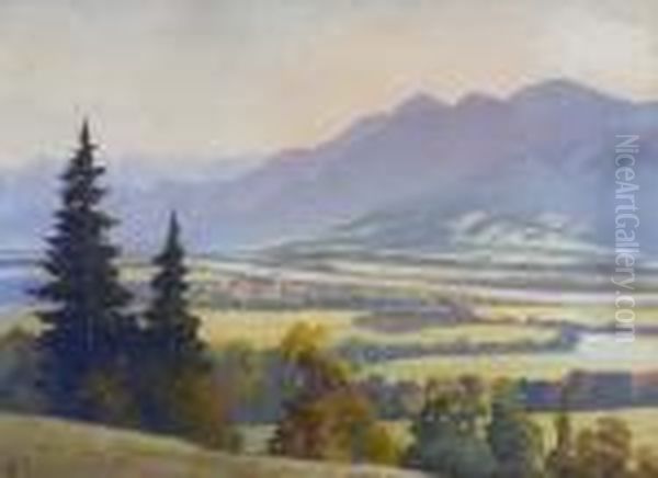 Blick Auf Lenggries. Oil Painting by Willy Moralt