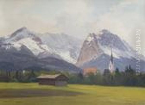 Blick Auf Garmisch-partenkirchen
 Und Wetterstein. Oil Painting by Willy Moralt