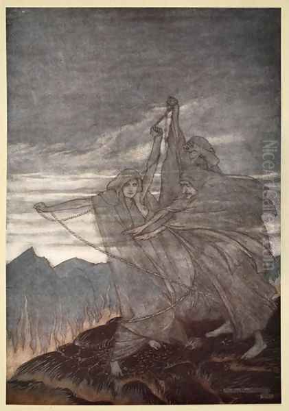 The norns vanish, illustration from Siegfried and the Twilight of the Gods, 1924 Oil Painting by Arthur Rackham