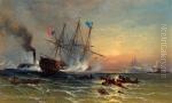 The Sinking Of The Cumberland Oil Painting by Edward Moran