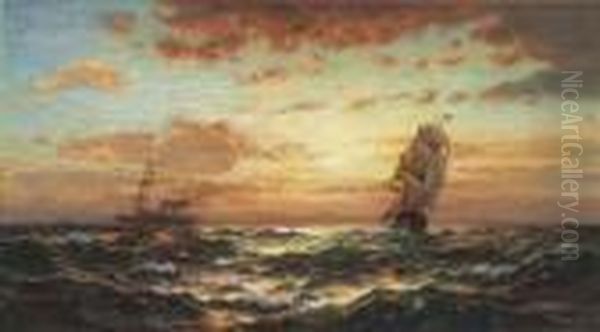 Sunset Marine Oil Painting by Edward Moran