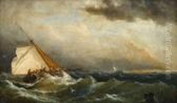 Boat In Rough Seas Oil Painting by Edward Moran